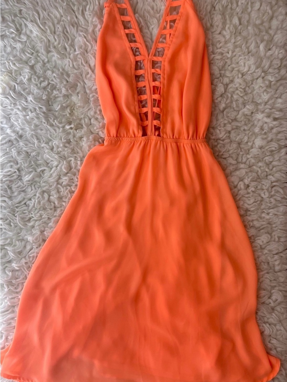 Hot & Delicious Neon Orange Plunge Mini Dress